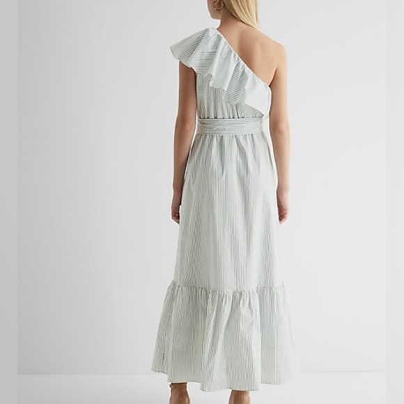 Express One Shoulder Striped Ruffle Poplin Maxi Dress - S - Picture 3 of 7